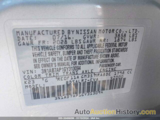 NISSAN SENTRA SR, 3N1AB7AP1GY313094