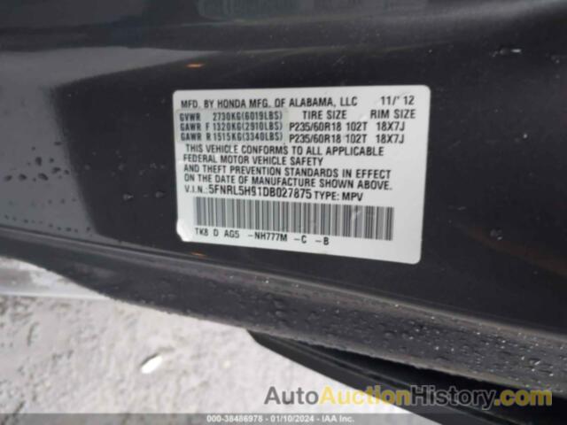 HONDA ODYSSEY TOURING/TOURING ELITE, 5FNRL5H91DB027875