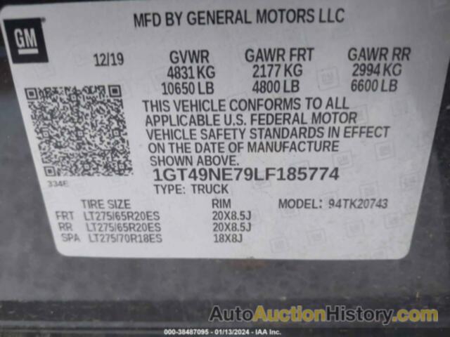 GMC SIERRA 2500HD 4WD  STANDARD BED SLT, 1GT49NE79LF185774
