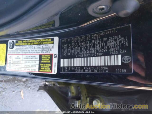 TOYOTA CAMRY XSE, 4T1K61AK2LU401801