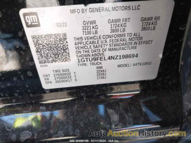 GMC SIERRA 1500 LIMITED 4WD  SHORT BOX DENALI, 1GTU9FEL4NZ198694