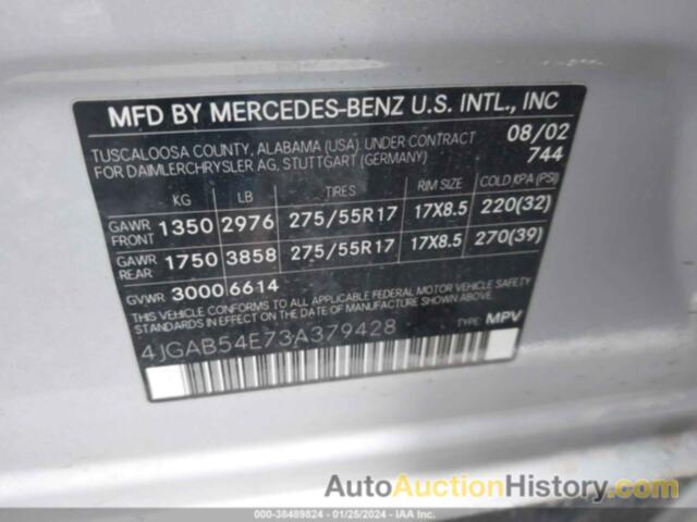 MERCEDES-BENZ ML 320, 4JGAB54E73A379428