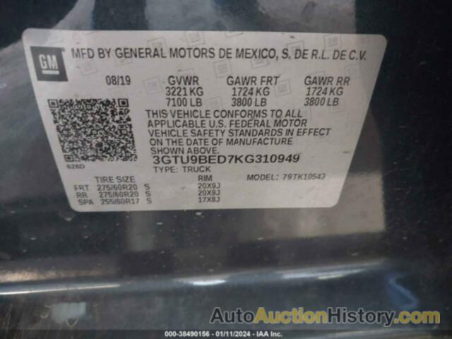 GMC SIERRA 1500 SLE, 3GTU9BED7KG310949