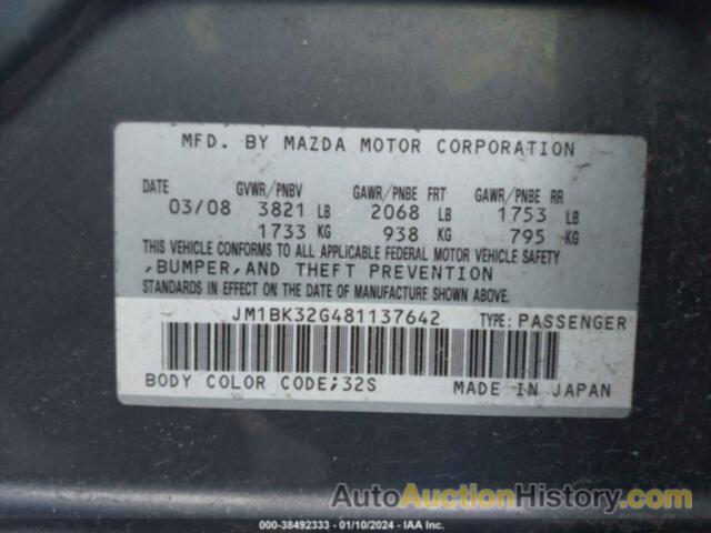 MAZDA MAZDA3 I TOURING VALUE, JM1BK32G481137642