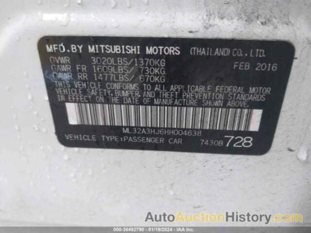 MITSUBISHI MIRAGE ES, ML32A3HJ6HH004638