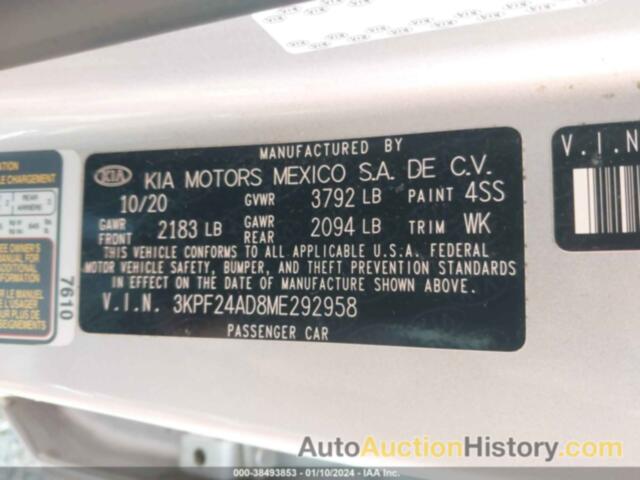 KIA FORTE LXS, 3KPF24AD8ME292958