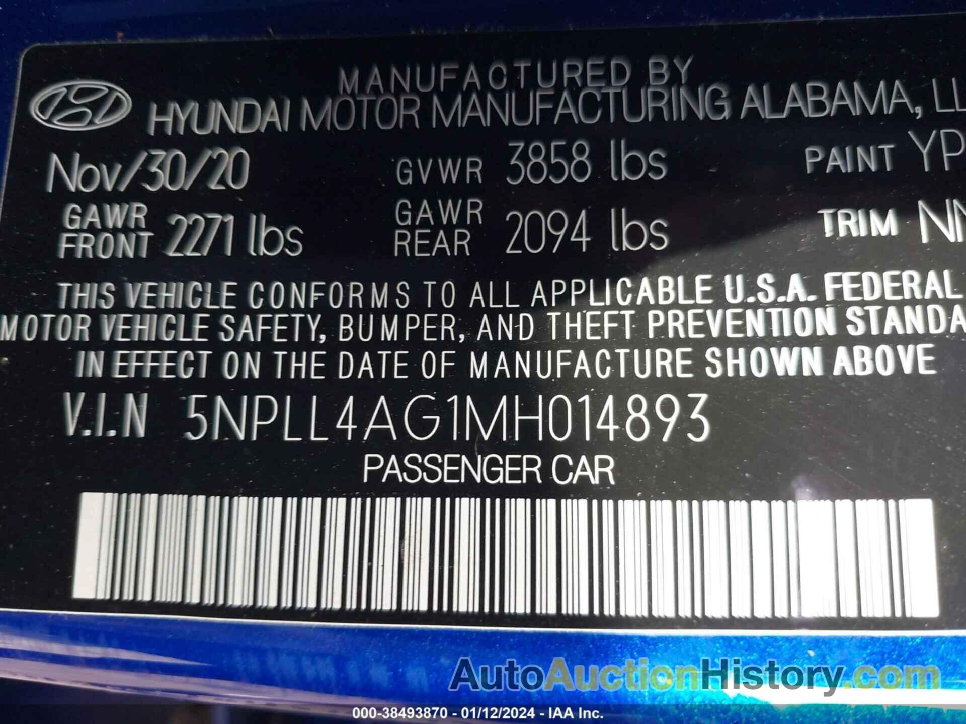 HYUNDAI ELANTRA SE, 5NPLL4AG1MH014893