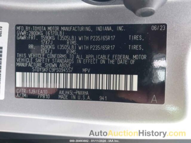 TOYOTA SIENNA XLE, 5TDYSKFC9PS094557