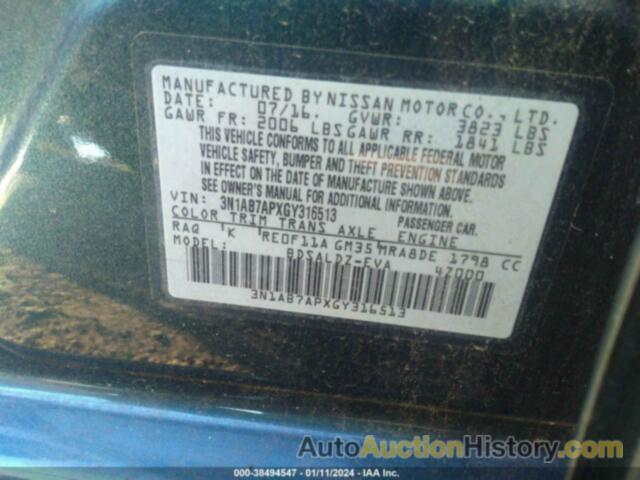 NISSAN SENTRA SV, 3N1AB7APXGY316513