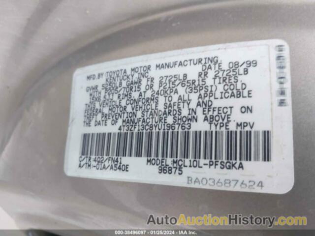 TOYOTA SIENNA LE, 4T3ZF13C8YU196763