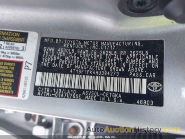 TOYOTA CAMRY XLE, 4T1BF1FK4HU384273