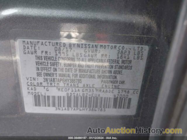 NISSAN SENTRA S, 3N1AB7AP6HY386785