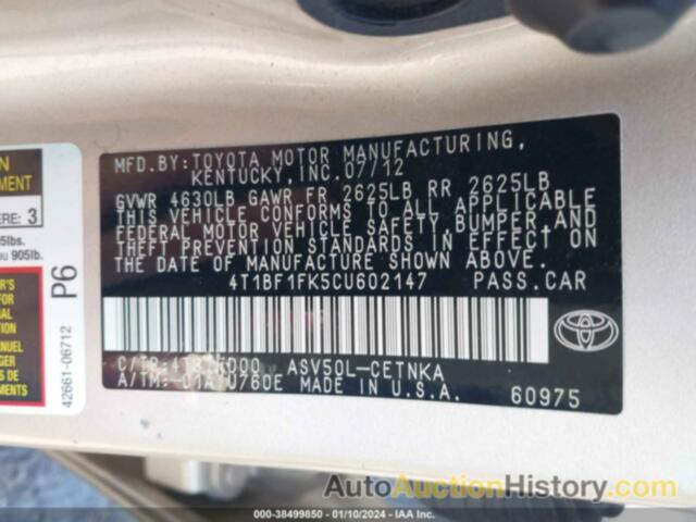 TOYOTA CAMRY LE, 4T1BF1FK5CU602147
