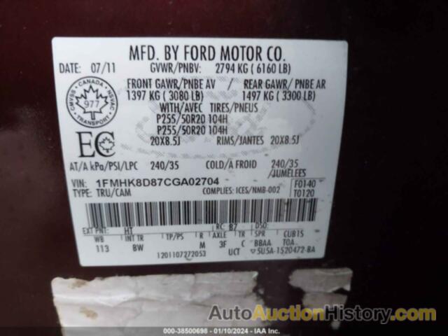 FORD EXPLORER XLT, 1FMHK8D87CGA02704