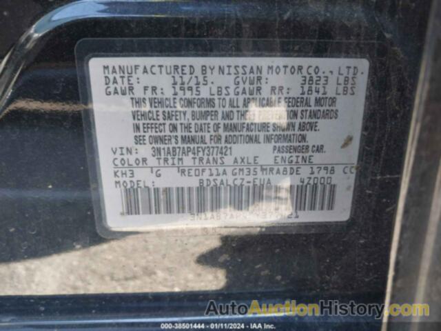 NISSAN SENTRA S, 3N1AB7AP4FY377421