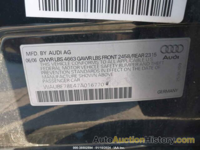 AUDI A4 2.0T, WAUBF78E47A016770