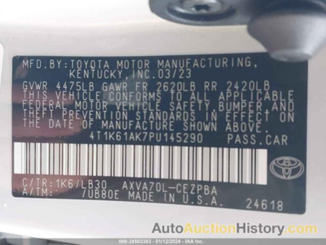 TOYOTA CAMRY XSE, 4T1K61AK7PU145290