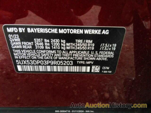 BMW X3 XDRIVE30I, 5UX53DP03P9R05203