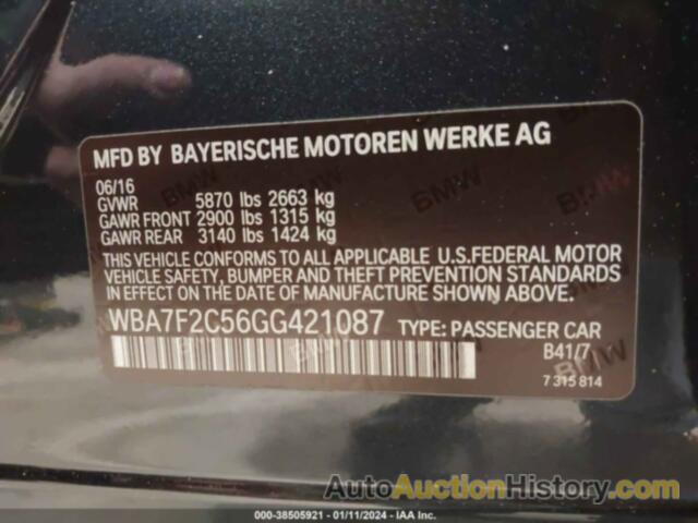 BMW 750I XDRIVE, WBA7F2C56GG421087