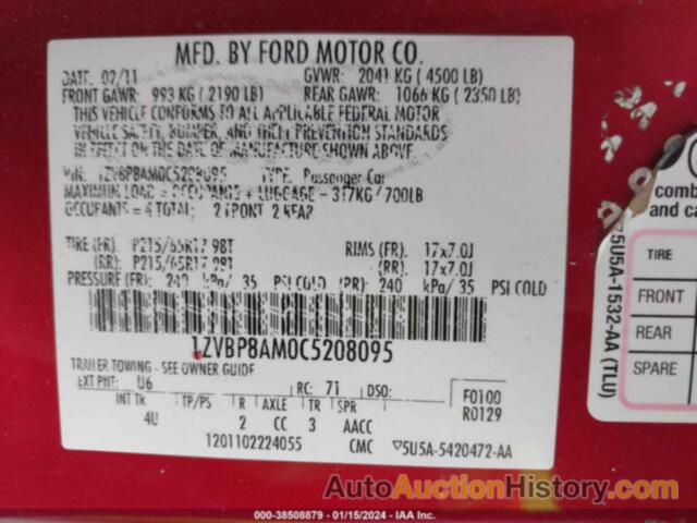 FORD MUSTANG V6 PREMIUM, 1ZVBP8AM0C5208095