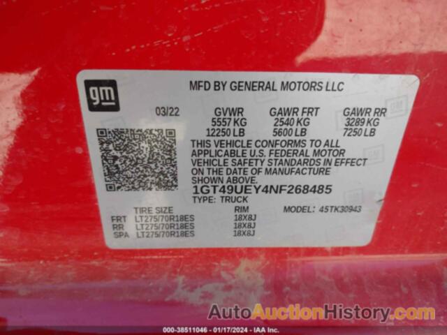 GMC SIERRA 3500HD 4WD  LONG BED SLT, 1GT49UEY4NF268485