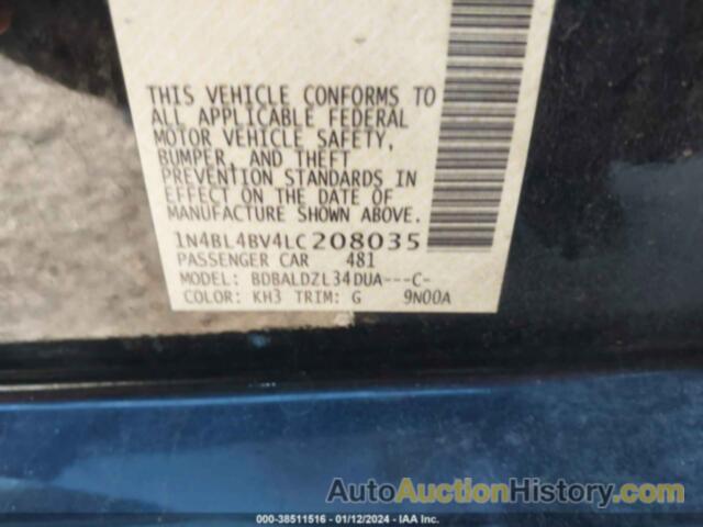 NISSAN ALTIMA S FWD, 1N4BL4BV4LC208035