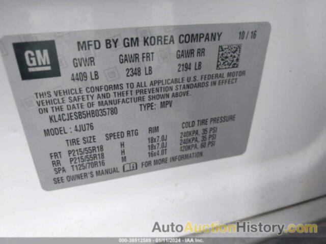 BUICK ENCORE PREFERRED, KL4CJESB5HB035780