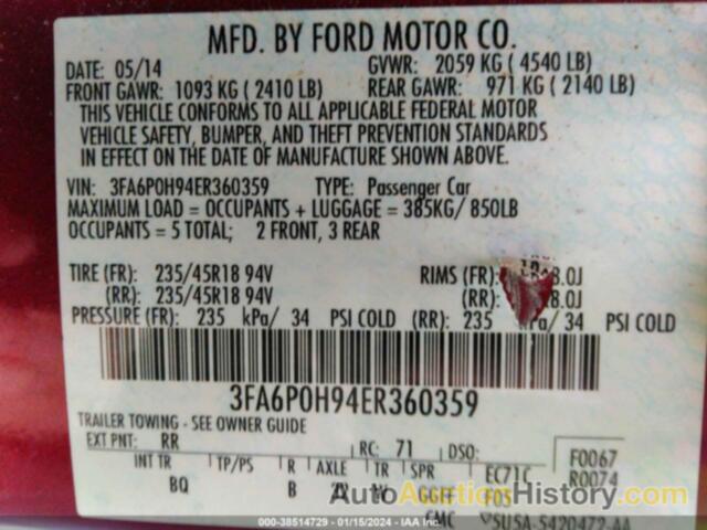 FORD FUSION SE, 3FA6P0H94ER360359