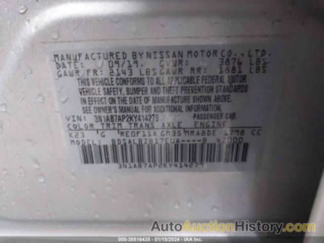 NISSAN SENTRA S, 3N1AB7AP2KY414279