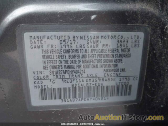 NISSAN SENTRA S, 3N1AB7AP0HY404214