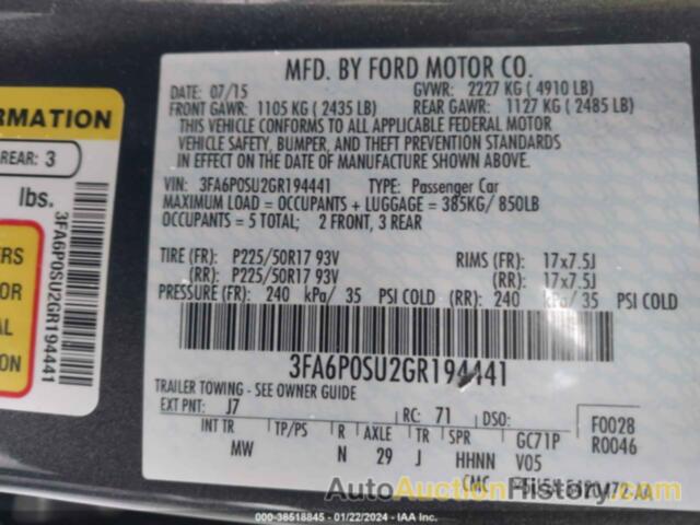 FORD FUSION ENERGI TITANIUM, 3FA6P0SU2GR194441