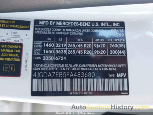 MERCEDES-BENZ ML 63 AMG 4MATIC, 4JGDA7EB5FA483680