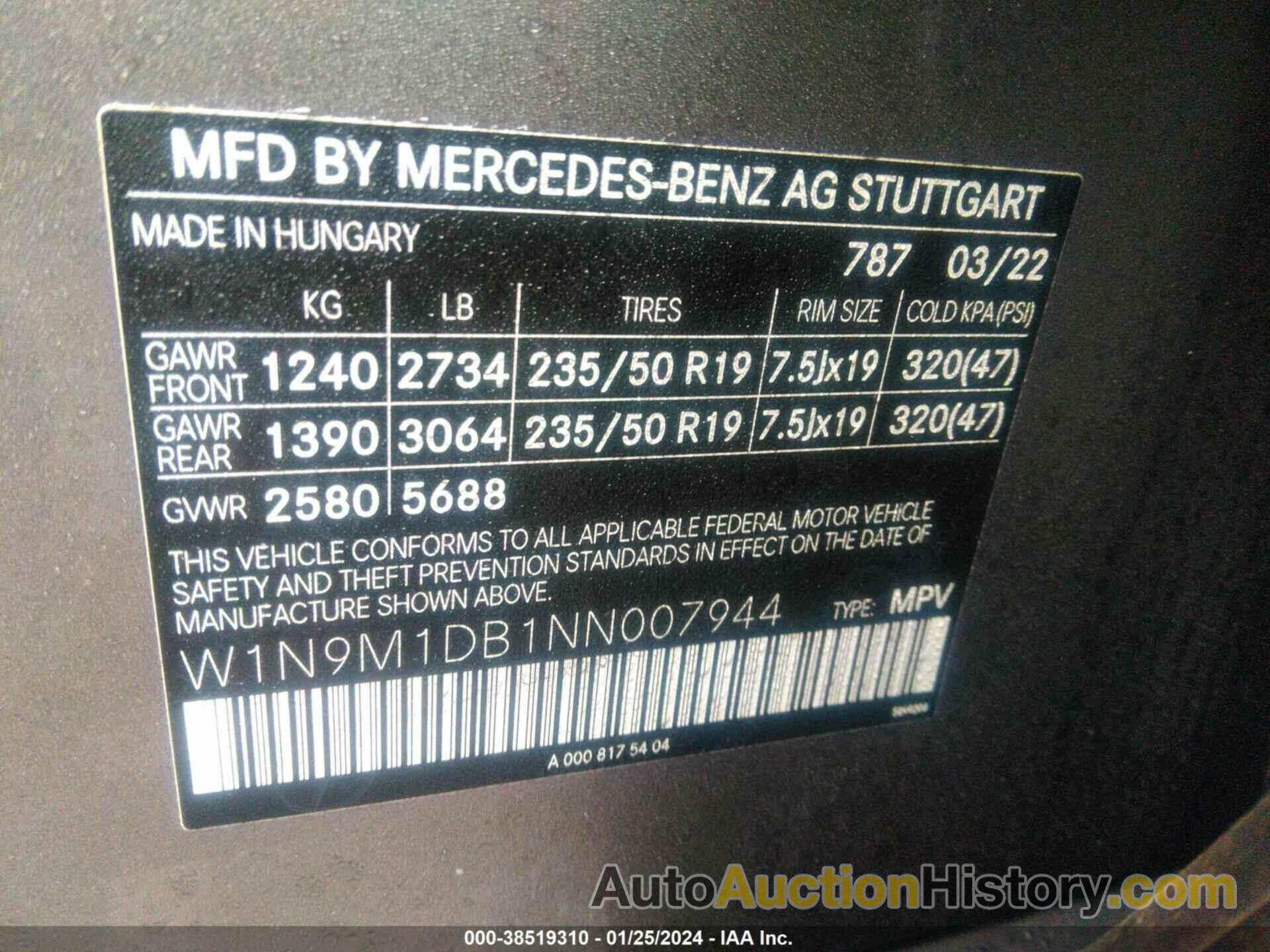 MERCEDES-BENZ EQB 350 SUV 4MATIC, W1N9M1DB1NN007944