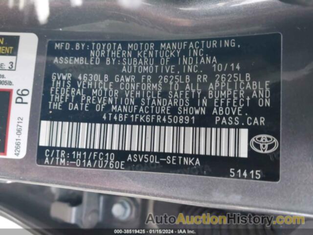 TOYOTA CAMRY LE, 4T4BF1FK6FR450891