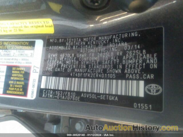 TOYOTA CAMRY XLE, 4T4BF1FK2ER401105