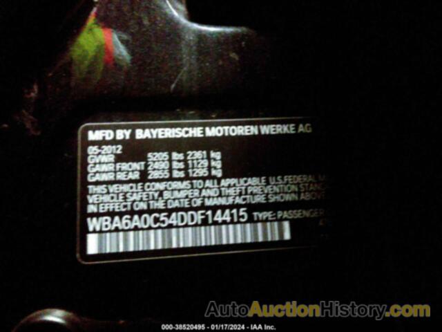 BMW 640I GRAN COUPE, WBA6A0C54DDF14415