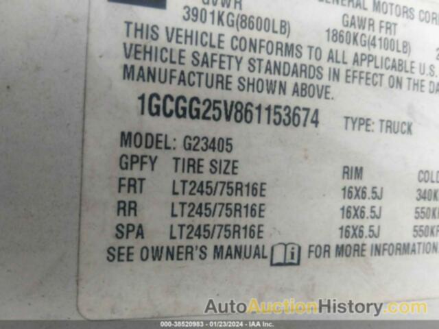 CHEVROLET EXPRESS G2500, 1GCGG25V861153674