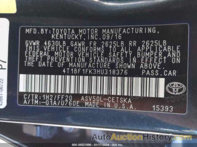 TOYOTA CAMRY SE, 4T1BF1FK3HU318376