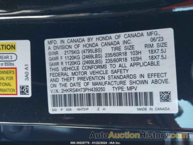HONDA CR-V EX-L AWD, 2HKRS4H73PH439250