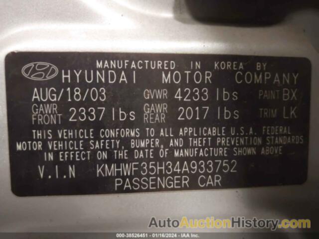 HYUNDAI SONATA GLS/LX, KMHWF35H34A933752