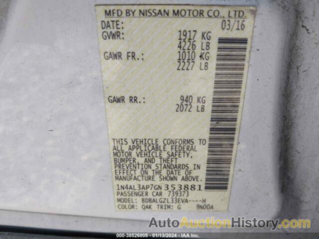 NISSAN ALTIMA 2.5 S, 1N4AL3AP7GN353881