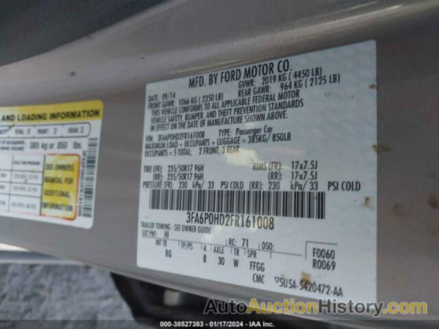 FORD FUSION SE, 3FA6P0HD2FR161008