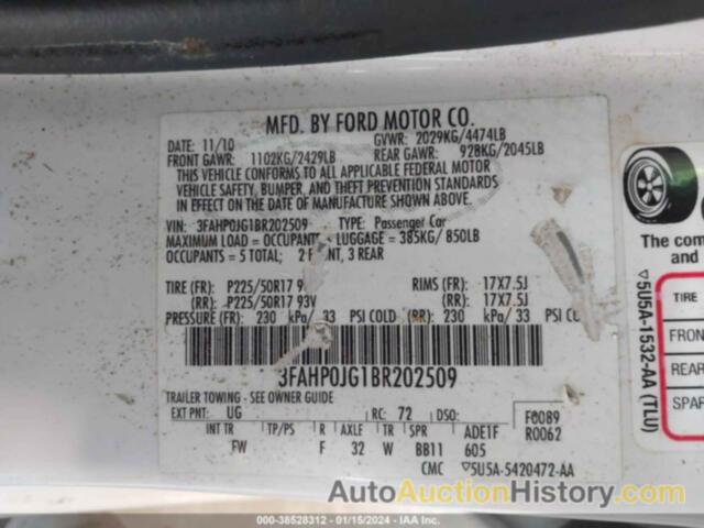 FORD FUSION SEL, 3FAHP0JG1BR202509