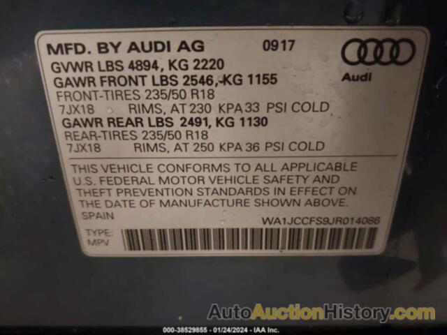 AUDI Q3 2.0T PREMIUM/2.0T SPORT PREMIUM, WA1JCCFS9JR014086