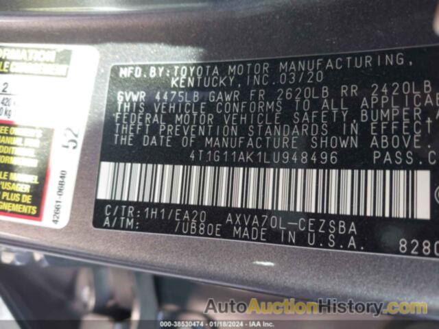 TOYOTA CAMRY SE, 4T1G11AK1LU948496