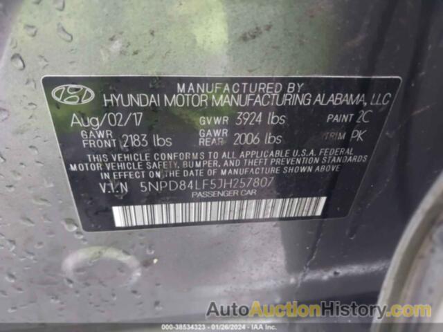 HYUNDAI ELANTRA SEL, 5NPD84LF5JH257807