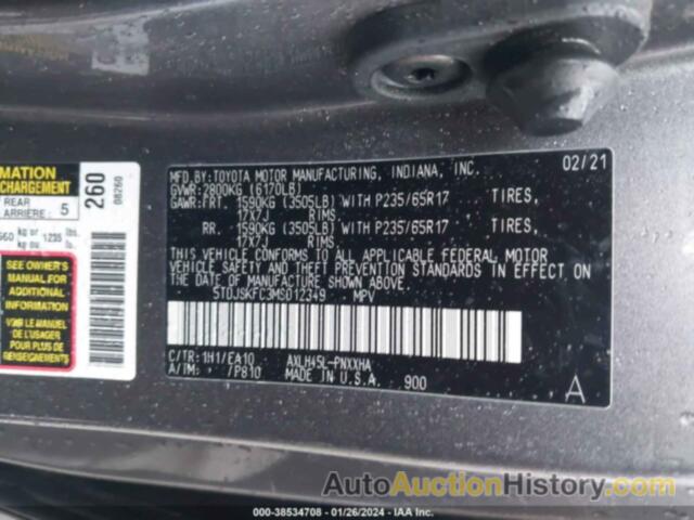 TOYOTA SIENNA XLE, 5TDJSKFC3MS012349