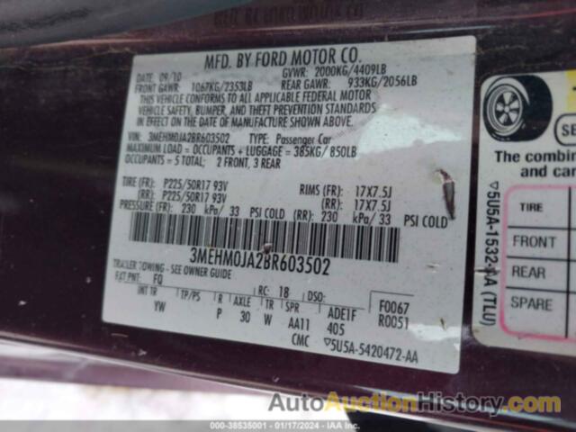 MERCURY MILAN PREMIER, 3MEHM0JA2BR603502