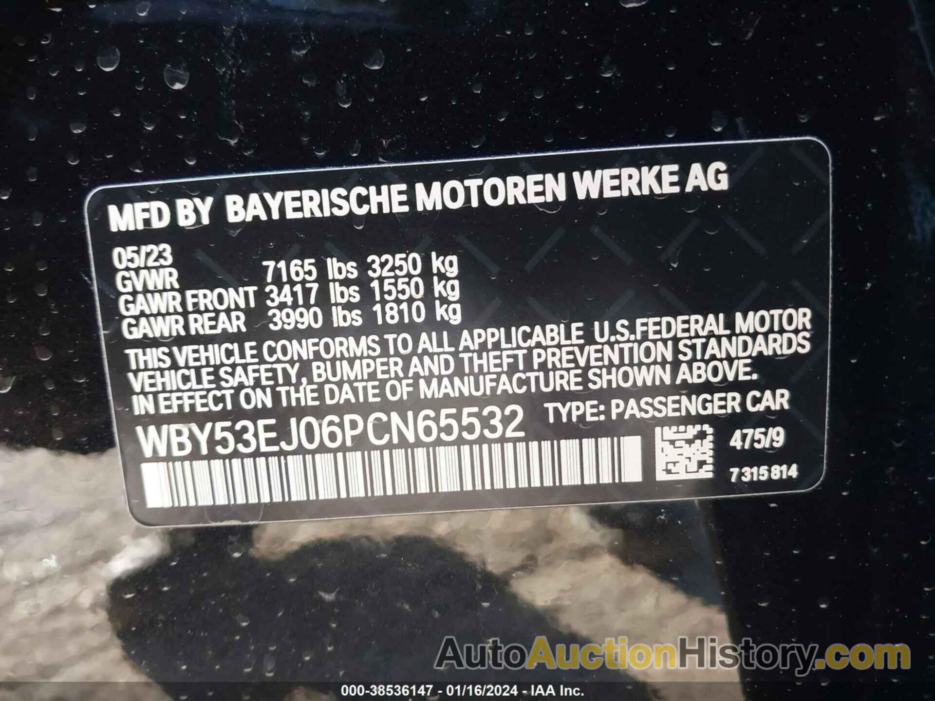 BMW I7 XDRIVE60, WBY53EJ06PCN65532