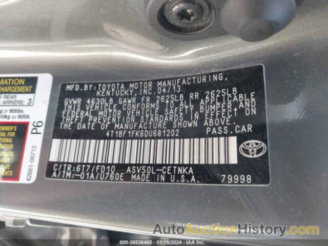 TOYOTA CAMRY LE, 4T1BF1FK6DU681202